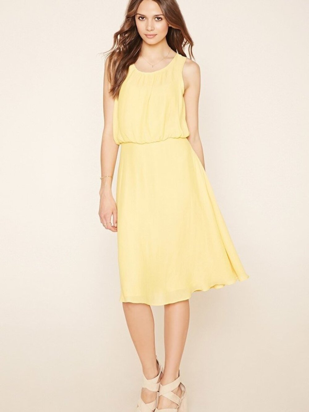 Forever 21 Yellow Contemporary Chiffon Dress crisscross cami straps M/XL